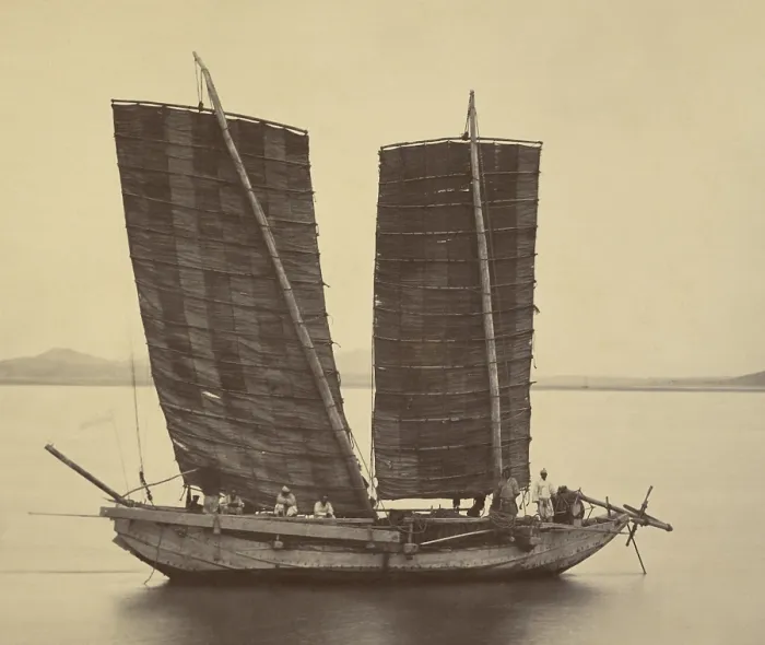 Framed Print : First Korean Junk Bringing Dispatches to the USS Colorado, after she cast anchor in the Han River