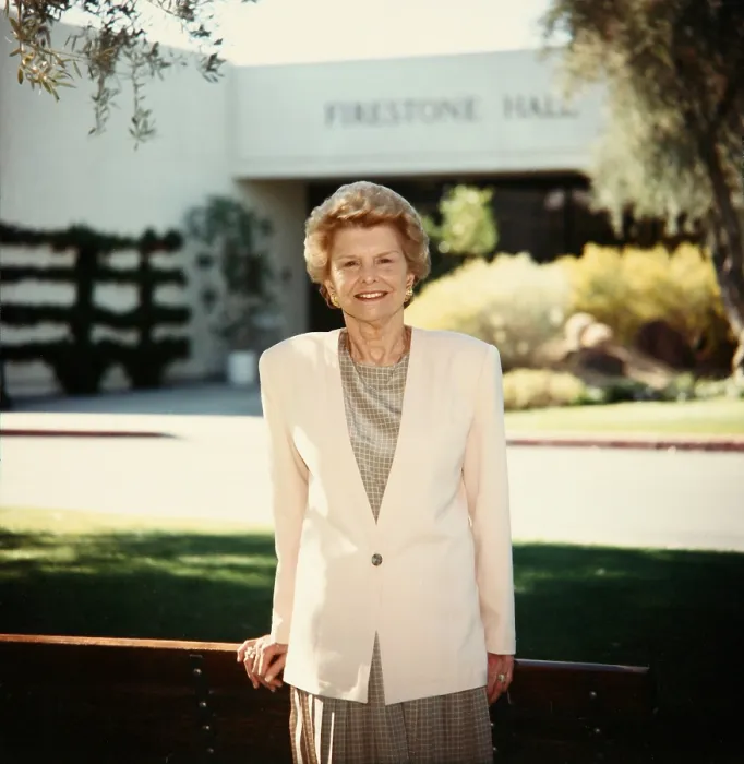 Framed Print : Former First Lady Betty Ford posing in front of the Betty Ford Center for treatment of dependency on drugs and alcohol
