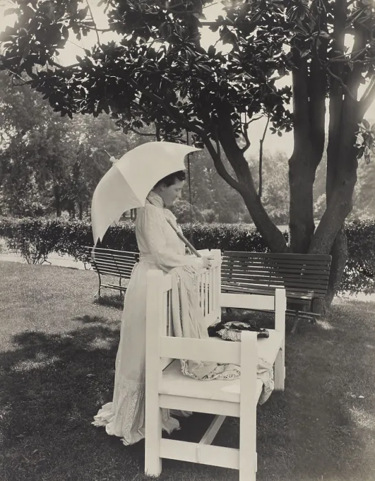 Framed Print : First Lady Edith Carow Roosevelt, standing by a bench and holding umbrella, 1904 (BSLOC_2016_12_15)