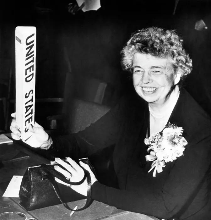 Framed Print : Former First Lady Eleanor Roosevelt, on her 66th birthday anniversary, Lake Success, New York, October 11, 1950. Courtesy: CSU Archives / Everett Collection