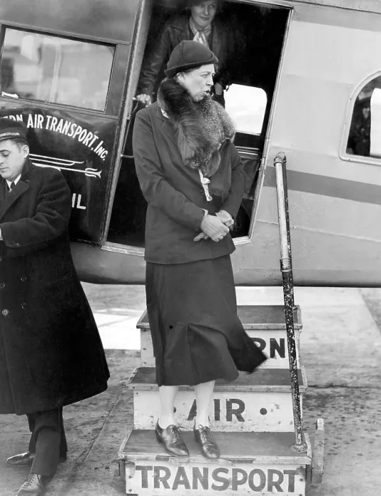 Framed Print : First Lady Eleanor Roosevelt, completes the first flight ever made by a President's wife when she flew from Newark, New Jersey, to Washington DC. March 16, 1933 Framed Print : First Lady Eleanor Roosevelt, completes the first flight ever made by a President's wife when she flew from Newark, New Jersey, to Washington DC. March 16, 1933