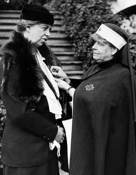 Framed Print : First Lady Eleanor Roosevelt being enrolled in the American Red Cross annual roll call, by Red Cross Secretary Mabel T