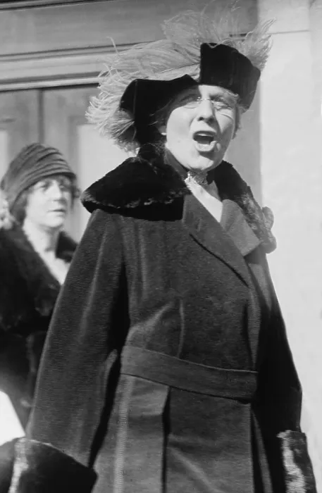 Framed Print : First Lady Florence Harding (1860-1924), answering a reporter's question