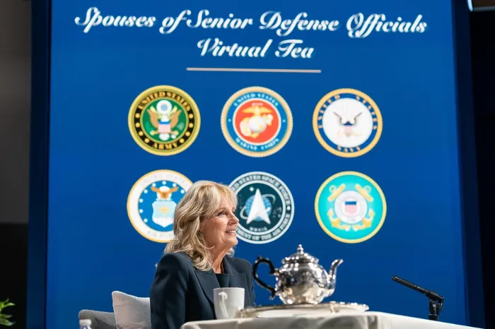 Framed Print : First Lady ill Biden hosts in a virtual tea with the spouses of senior Defense officials, Feb. 3, 2021 (BSLOC_2021_4_20)