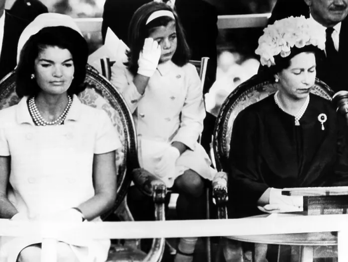 Framed Print : Former First Lady Jacqueline Kennedy, Caroline Kennedy, Queen Elizabeth II, during dedication ceremonies in memory of the late President Kennedy memory at Runnymede, England