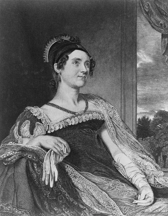Framed Print : First Lady Louisa Catherine Johnson Adams, wife of President John Quincy Adams. She married John Quincy Adams in London in 1797. Engraving from painting by C.R