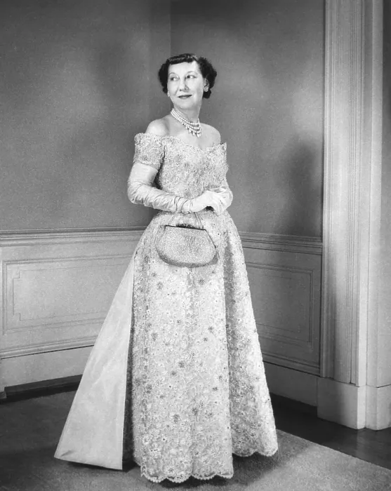 Framed Print : First Lady Mamie Eisenhower in her beaded inaugural gown. Jan. 16, 1957. - (BSLOC_2014_16_44) Framed Print : First Lady Mamie Eisenhower in her beaded inaugural gown. Jan. 16, 1957. - (BSLOC_2014_16_44)