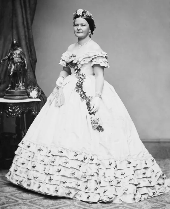 Framed Print : First Lady Mary Todd Lincoln in a flower garlanded ball gown, c. 1861-64. (BSLOC_2018_6_73) Framed Print : First Lady Mary Todd Lincoln in a flower garlanded ball gown, c. 1861-64. (BSLOC_2018_6_73)