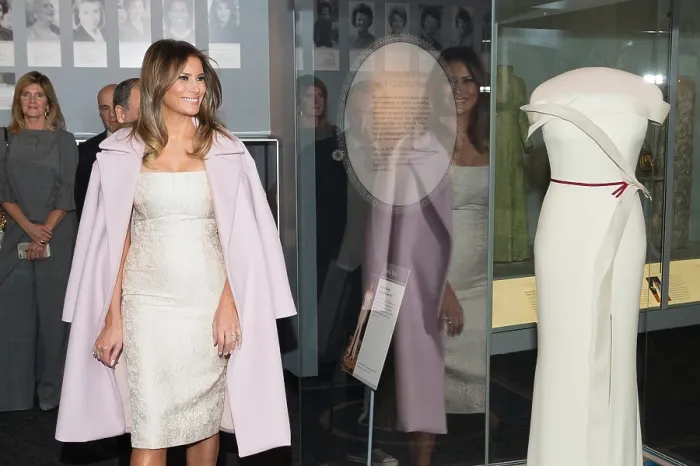 Framed Print : First Lady Melania Trump at the presentation of her inaugural gown to the Smithsonian Museum, Oct. 20, 2017