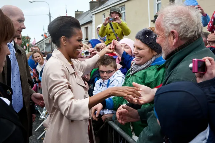 Framed Print : First Lady Michelle Obama greets local residents on Main Street in Moneygall, Ireland, May 23, 2011. (BSLOC_2015_3_174)