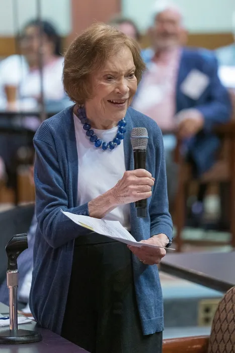 Framed Print : Former First Lady, Rosalynn Carter, addresses the 24th annual Rosalynn Carter Georgia Mental Health Forum, in May 2019