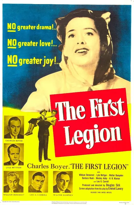 Framed Print : THE FIRST LEGION, US poster, Barbara Rush (top), left from top: Charles Boyer, Lyle Bettger, William Demarest, Leo G. Carroll, Walter Hampden, 1951