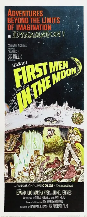 Framed Print : FIRST MEN IN THE MOON, US poster, from bottom left: Edward Judd, Martha Hyer, Lionel Jeffries, 1964