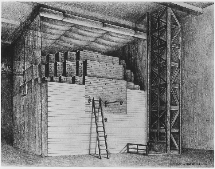 Framed Print : First nuclear reactor at the University of Chicago achieved the first self-sustaining chain reaction. December 2, 1942