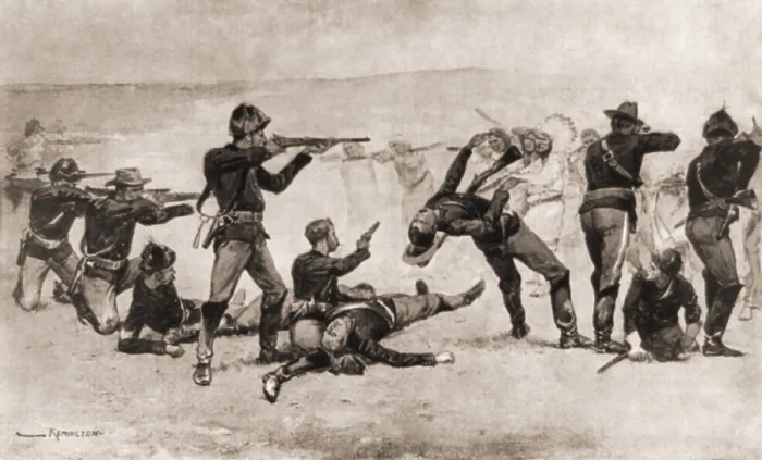 Framed Print : First shots of the Wounded Knee Massacre, on Dec. 29, 1890