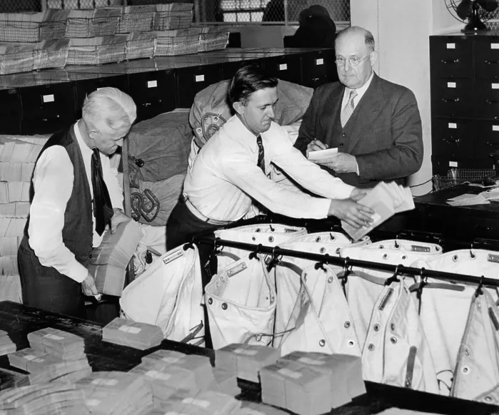 Framed Print : The first Social Security checks are mailed