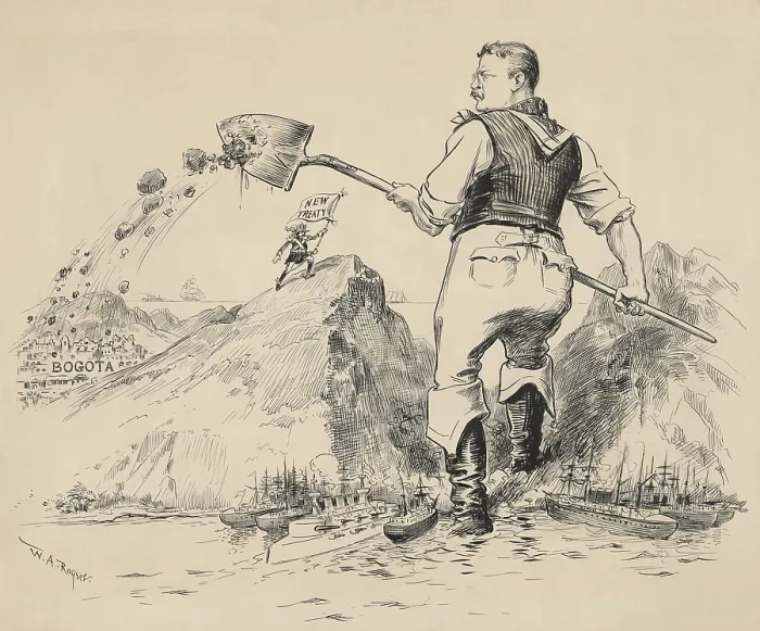Framed Print : THE FIRST SPADEFUL, a 1903 cartoon about the Panama Canal by William A. Rogers
