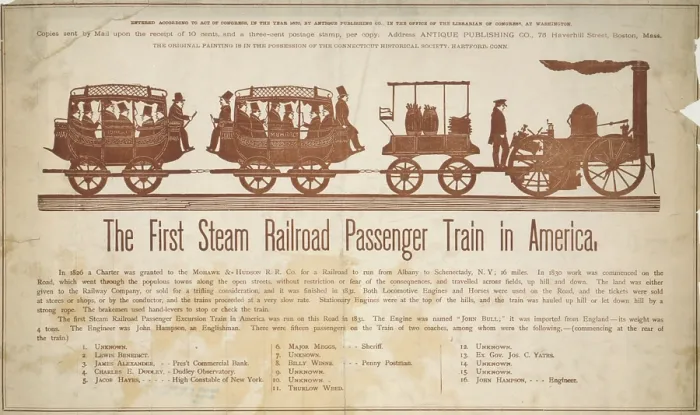 Framed Print : The first steam railroad passenger train in America Framed Print : The first steam railroad passenger train in America