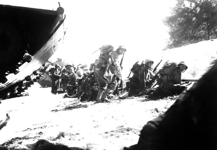 Framed Print : First wave Marines hit the Saipan beach in the Marianas invasion, June 1944 Framed Print : First wave Marines hit the Saipan beach in the Marianas invasion, June 1944