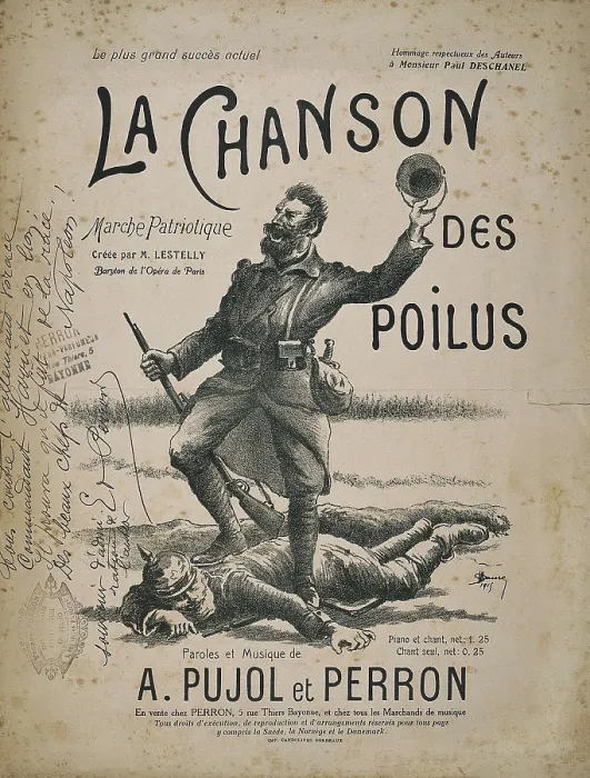 Framed Print : First World War (1914-1918). 'La Chanson des Poilus'. French patriotic march by Pujol and Perron. Engraving. AISA / Everett Collection**US SALES ONLY**
