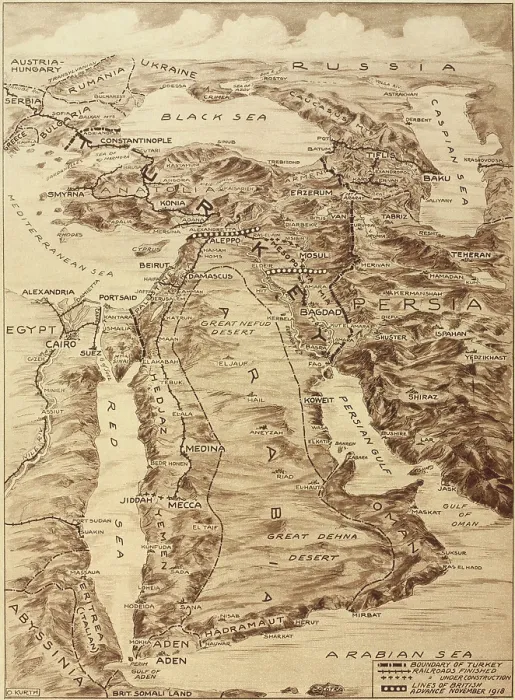Framed Print : First World War Map of the Middle East