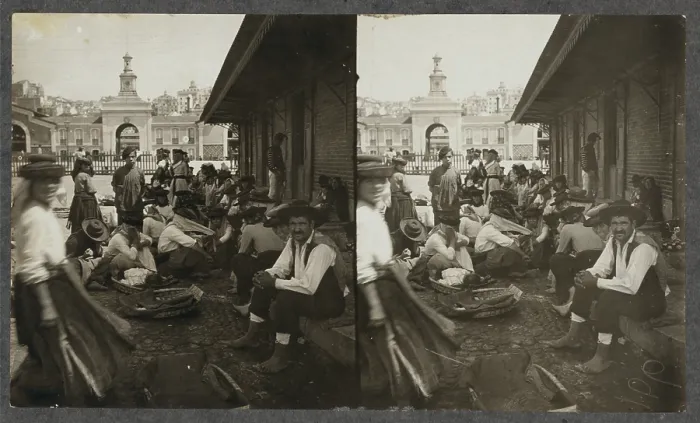 Framed Print : Fish market in Lisbon, Portugal, 1911