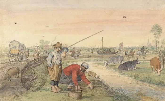 Framed Print : Fishermen with Nets along a Towpath, by Hendrick Avercamp, 1595-1634, Dutch watercolor painting Framed Print : Fishermen with Nets along a Towpath, by Hendrick Avercamp, 1595-1634, Dutch watercolor painting