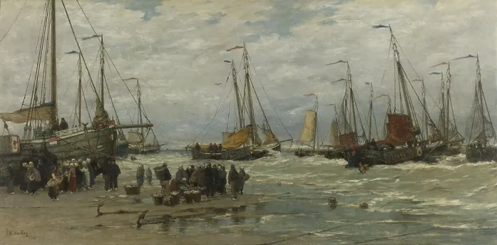 Framed Print : Fishing Pinks in Breaking Waves, by Hendrik Willem Mesdag, c. 1875-85, Dutch painting, oil on canvas Framed Print : Fishing Pinks in Breaking Waves, by Hendrik Willem Mesdag, c. 1875-85, Dutch painting, oil on canvas