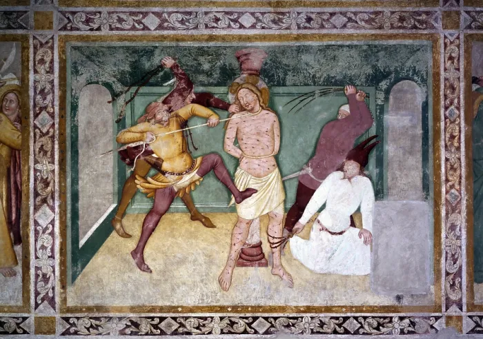 Framed Print : Flagellation of Christ (Flagellazione di Cristo), by Master of Padiglioni, 14th Century, fresco - Italy, Fiuli Venezia Giulia, spilimbergo, Dome of Santa Maria Maggiore