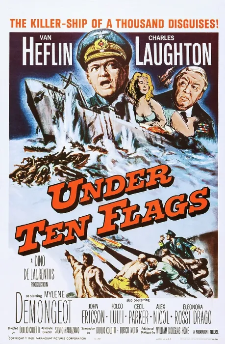 Framed Print : UNDER TEN FLAGS, (aka SOTTO DIECI BANDIERE), US poster art, top from left: Van Heflin, Charles Laughton, 1960