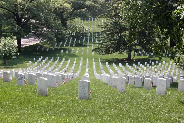 Framed Print : Flags at gravesites in Arlington National Cemetery for Memorial Day observance. Ca. 2008. (BSLOC_2011_12_325)