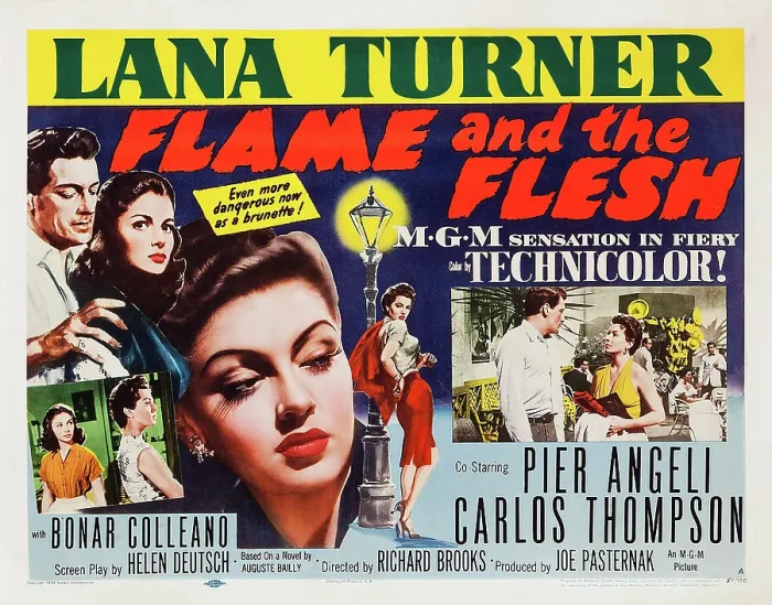 Framed Print : FLAME AND THE FLESH, US poster art, Carlos Thompson (top left), Pier Angeli (top right), Lana Turner (bottom left and right), 1954
