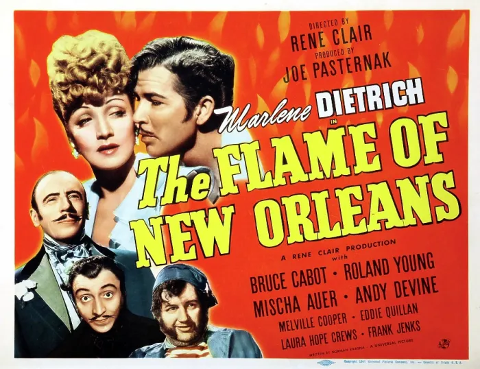 Framed Print : THE FLAME OF NEW ORLEANS, Marlene Dietrich, Bruce Cabot, Roland Young, Mischa Auer, Andy Devine, 1941 Framed Print : THE FLAME OF NEW ORLEANS, Marlene Dietrich, Bruce Cabot, Roland Young, Mischa Auer, Andy Devine, 1941