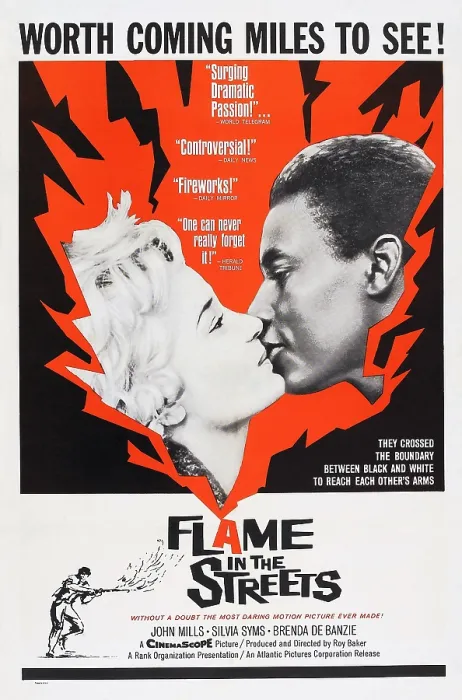 Framed Print : FLAME IN THE STREETS, US poster, from left: Sylvia Syms, Johnny Sekka, 1961