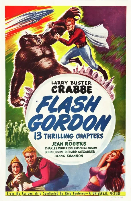Framed Print : FLASH GORDON, top and bottom: Buster Crabbe on poster art, 1936