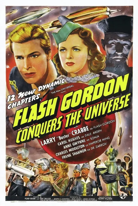 Framed Print : FLASH GORDON CONQUERS THE UNIVERSE, US poster, from left: Buster Crabbe, Carol Hughes, Charles Middleton, 1940