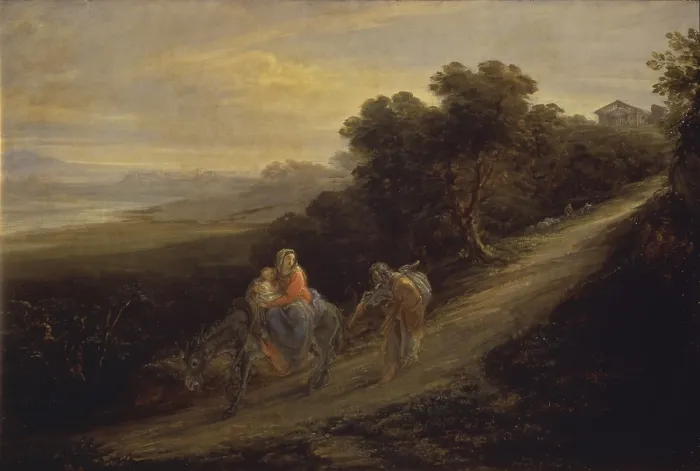 Framed Print : Fleeing into Egypt, by Giovanni Carnovali also known as Piccio, 1849, 19th Century, oil on canvas - Italy, Lombardy, Pavia, Civic Collection Malaspina. Whole artwork view Framed Print : Fleeing into Egypt, by Giovanni Carnovali also known as Piccio, 1849, 19th Century, oil on canvas - Italy, Lombardy, Pavia, Civic Collection Malaspina. Whole artwork view