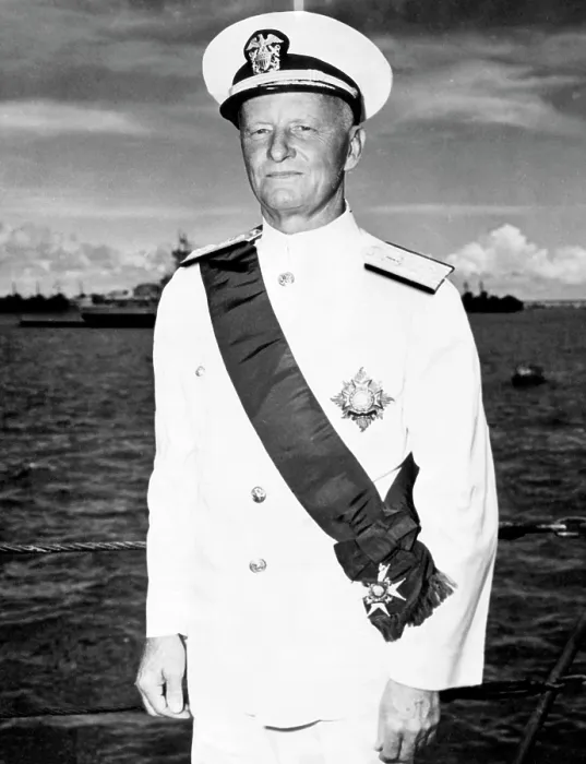 Framed Print : Fleet Admiral Chester Nimitz, (1885-1966), on deck of the HMS Duke of York British Pacific Fleet, 1945.. Courtesy: CSU Archives  /  Everett Collection