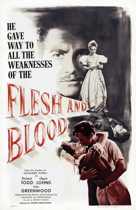 Framed Print : FLESH AND BLOOD, top l-r: Richard Todd, Glynis Johns, bottom l-r: Glynis Johns, Richard Todd on poster art, 1951 Framed Print : FLESH AND BLOOD, top l-r: Richard Todd, Glynis Johns, bottom l-r: Glynis Johns, Richard Todd on poster art, 1951