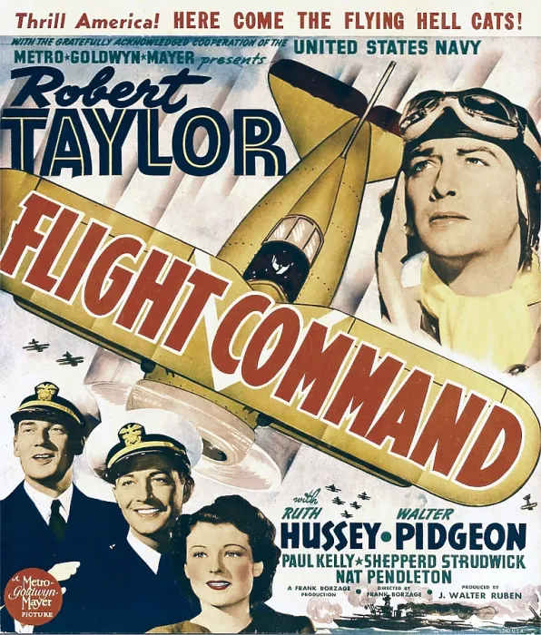 Framed Print : FLIGHT COMMAND, bottom left from left: Walter Pidgeon, Robert Taylor, Ruth Hussey, top right: Robert Taylor on window card, 1940 Framed Print : FLIGHT COMMAND, bottom left from left: Walter Pidgeon, Robert Taylor, Ruth Hussey, top right: Robert Taylor on window card, 1940