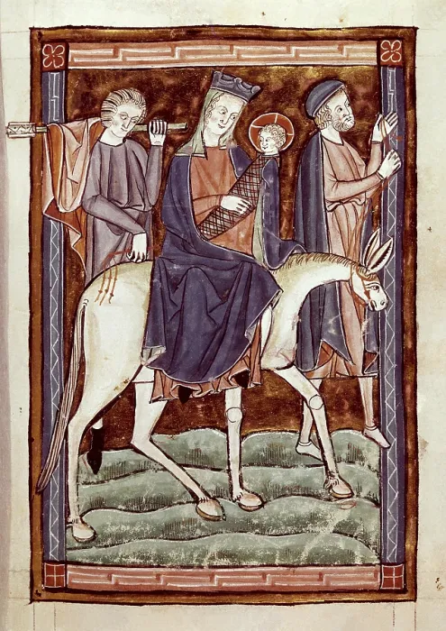 Framed Print : Flight to Egypt, episode from the New Testament, 13th century. Gothic art. Miniature Painting. ITALY. Venice. Biblioteca nazionale marciana (St. Mark's Library)