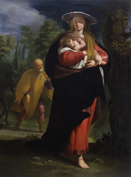 Framed Print : Flight to Egypt, by Giovanni Andrea Ansaldo, first half of the 17th Century, oil on canvas, 170 x 127 cm - Italy, Lazio, Rome, Barberini Palace, National Gallery of Ancient Art