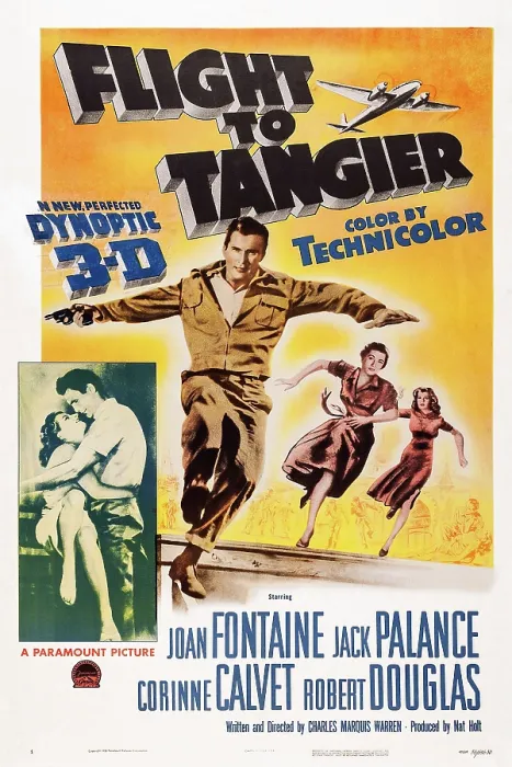 Framed Print : FLIGHT TO TANGIER, US poster, embracing from left: Corinne Calvet, Jack Palance, from left: Jack Palance, Joan Fontaine, Corinne Calvet, 1953