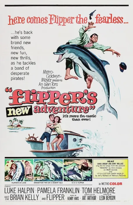 Framed Print : FLIPPER'S NEW ADVENTURE, (aka FLIPPER AND THE PIRATES), Flipper on poster art, 1964