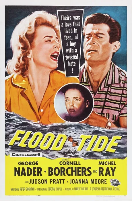 Framed Print : FLOOD TIDE, l-r: Cornell Borchers, Michel Ray, George Nader on poster art, 1958 Framed Print : FLOOD TIDE, l-r: Cornell Borchers, Michel Ray, George Nader on poster art, 1958