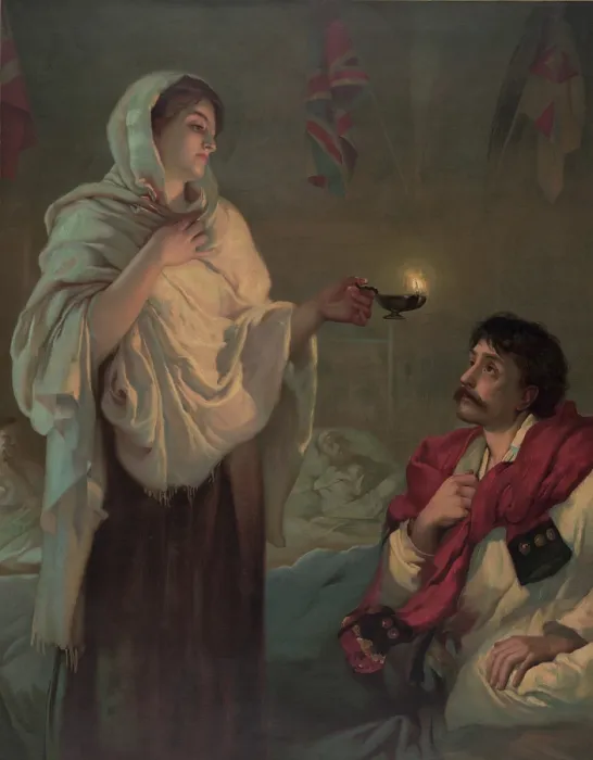 Framed Print : Florence Nightingale (1820-1910), in a romanticized portrait as the LADY WITH THE LAMP, at the Crimean War hospital for British soldiers at Scutari, Turkey, in 1854