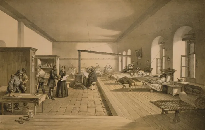 Framed Print : Florence Nightingale (1820-1910), British nurse, in a ward of the hospital at Scutari (across the Bosporus from Istanbul) during the Crimean War