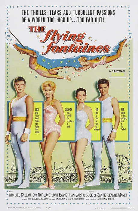 Framed Print : THE FLYING FONTAINES, US poster art, from left: Michael Callan, Evy Norlund, Joan Evans, Rian Garrick, 1959