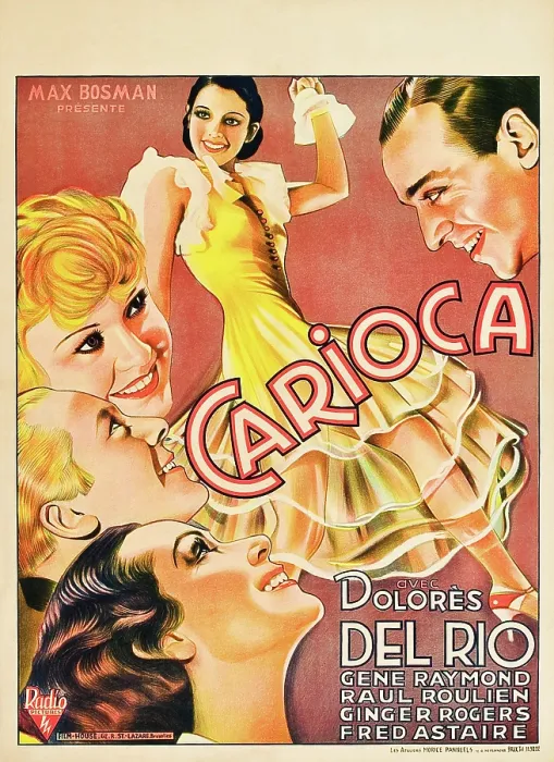 Framed Print : FLYING DOWN TO RIO, (aka CARIOCA), left from top: Ginger Rogers, Gene Raymond, Dolores Del Rio, center: Dolores Del Rio, right: Fred Astaire on Belgian poster art, 1933 Framed Print : FLYING DOWN TO RIO, (aka CARIOCA), left from top: Ginger Rogers, Gene Raymond, Dolores Del Rio, center: Dolores Del Rio, right: Fred Astaire on Belgian poster art, 1933