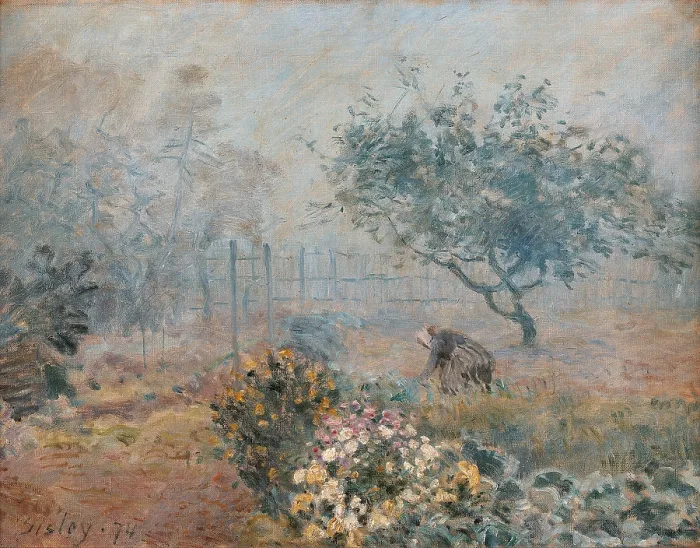 Framed Print : The Fog, Voisins, by Alfred Sisley, 1874, 19th Century, oil on canvas - France, Paris, Muse d'Orsay. Whole artwork view